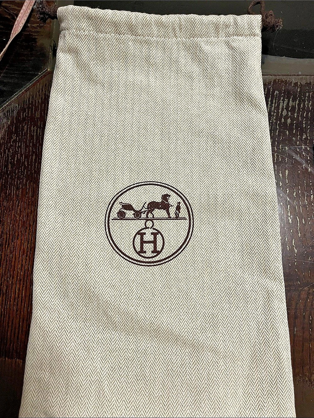 Hermès Herringbone Drawstring Dust Bag White & Brown